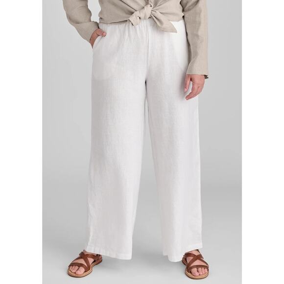Flax Pants - Flax Flowing White Wide Leg Linen Pants Medium